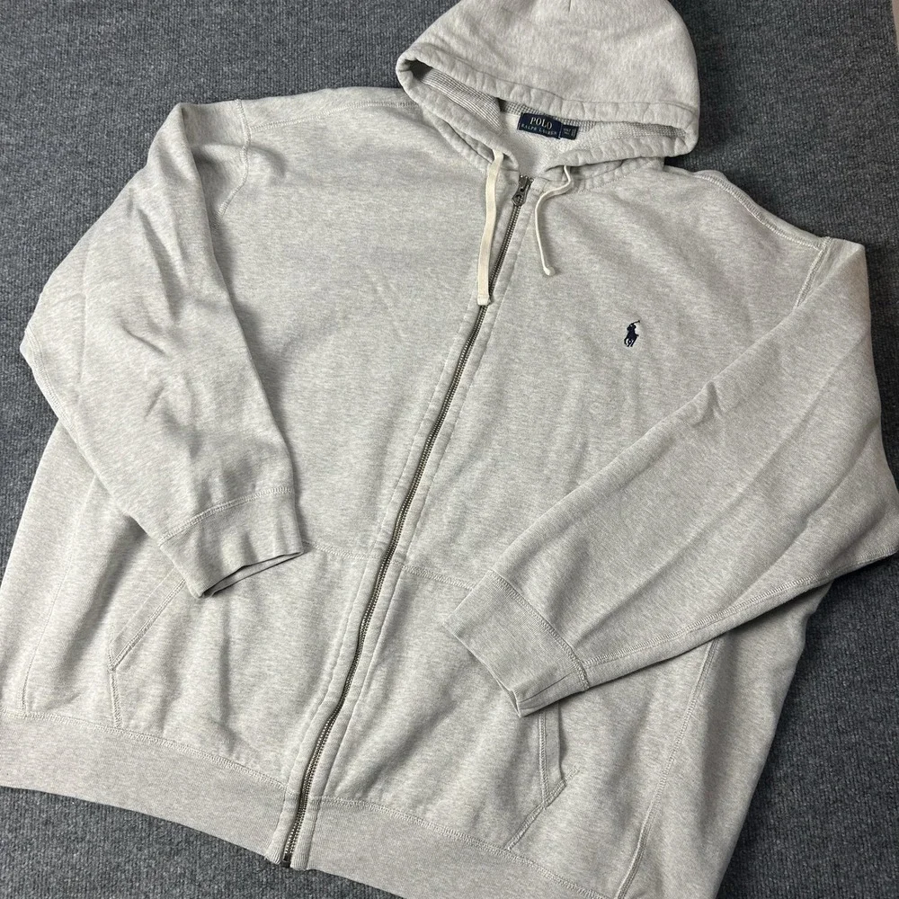 Polo Ralph Lauren Hoodie Mens 4XLT Gray Full Zip Fleece Big & Tall Pony Logo